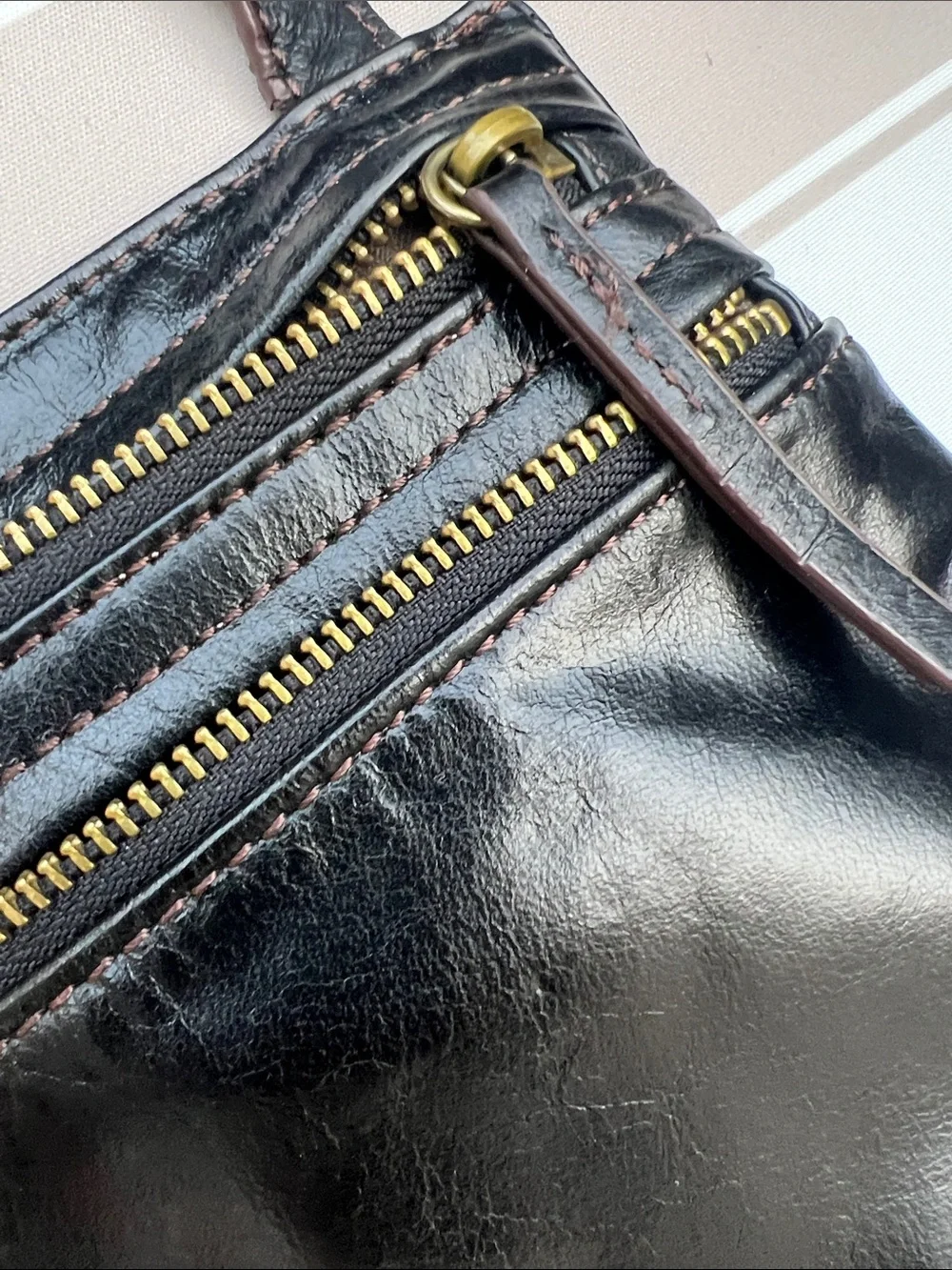 Marisol Black Leather Zip-Front Crossbody Bag
